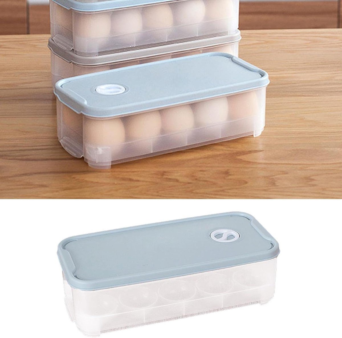 AMONIDA Eierdoos, Verdikte Plastic Eieropslagcontainer met Individuele Compartimenten, Ideaal voor Koelkast, Keuken en Restaurant