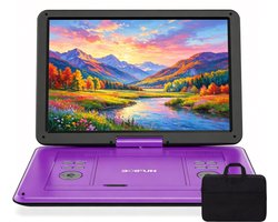 Boifun 17,5" draagbare dvd-speler met 15,6" HD groot draaibaar scherm voor in de auto - 4-6 uur speeltijd met batterij - geheugen-afspeelfunctie - ondersteuning USB/TF-kaart [Blu-ray niet ondersteund] - met handtas