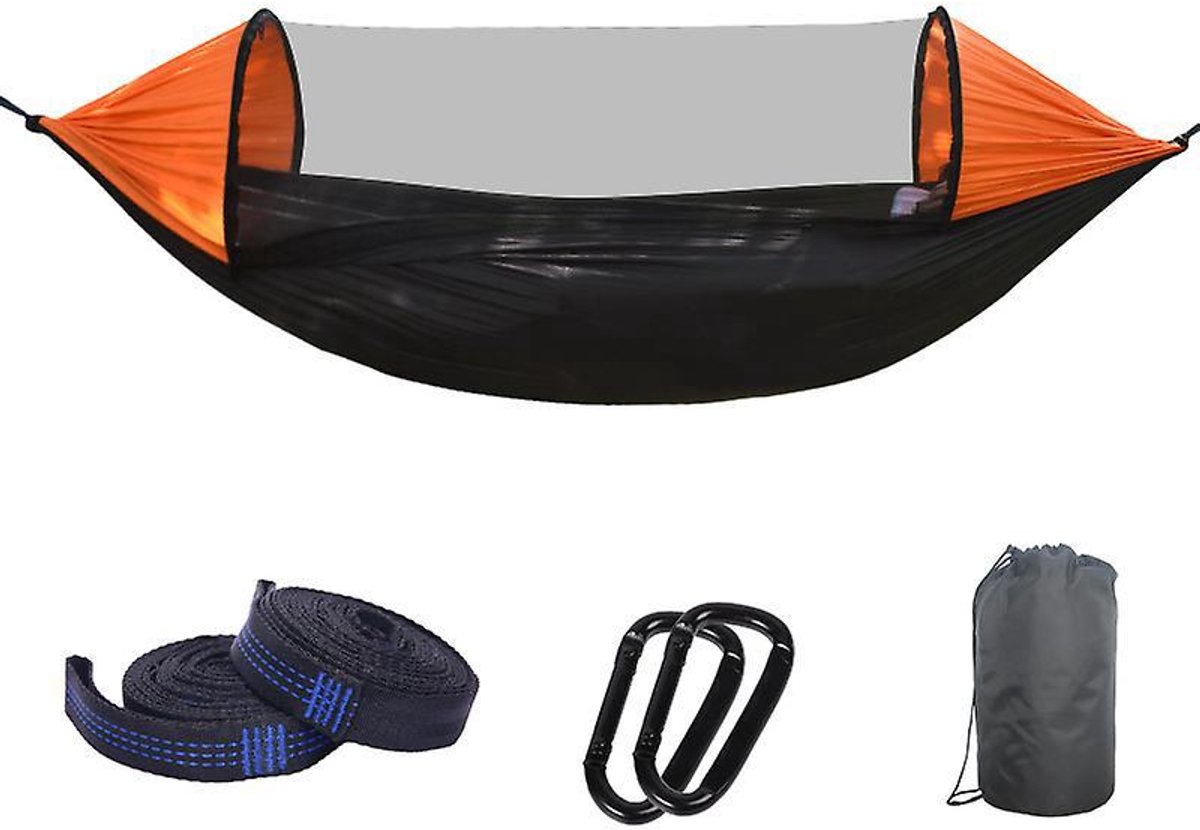 Grote campinghangmat, 270x140 cm, met muggennet, dubbele pop-up lichtgewicht hanghangmat, boomriem, schommelhangmat, outdoor rugzakbed