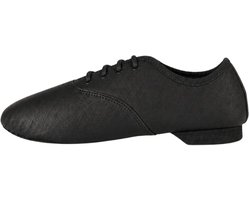 Dancer Dancewear - Zwarte jazzschoenen leer met suède splitzool - Zwart - Jazz schoenen met veters in Oxford model - Maat 33
