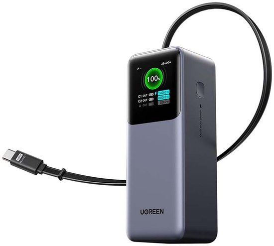 165W Power Bank UGREEN met Uittrekbare Oplaadkabel, Draagbare Externe Batterij