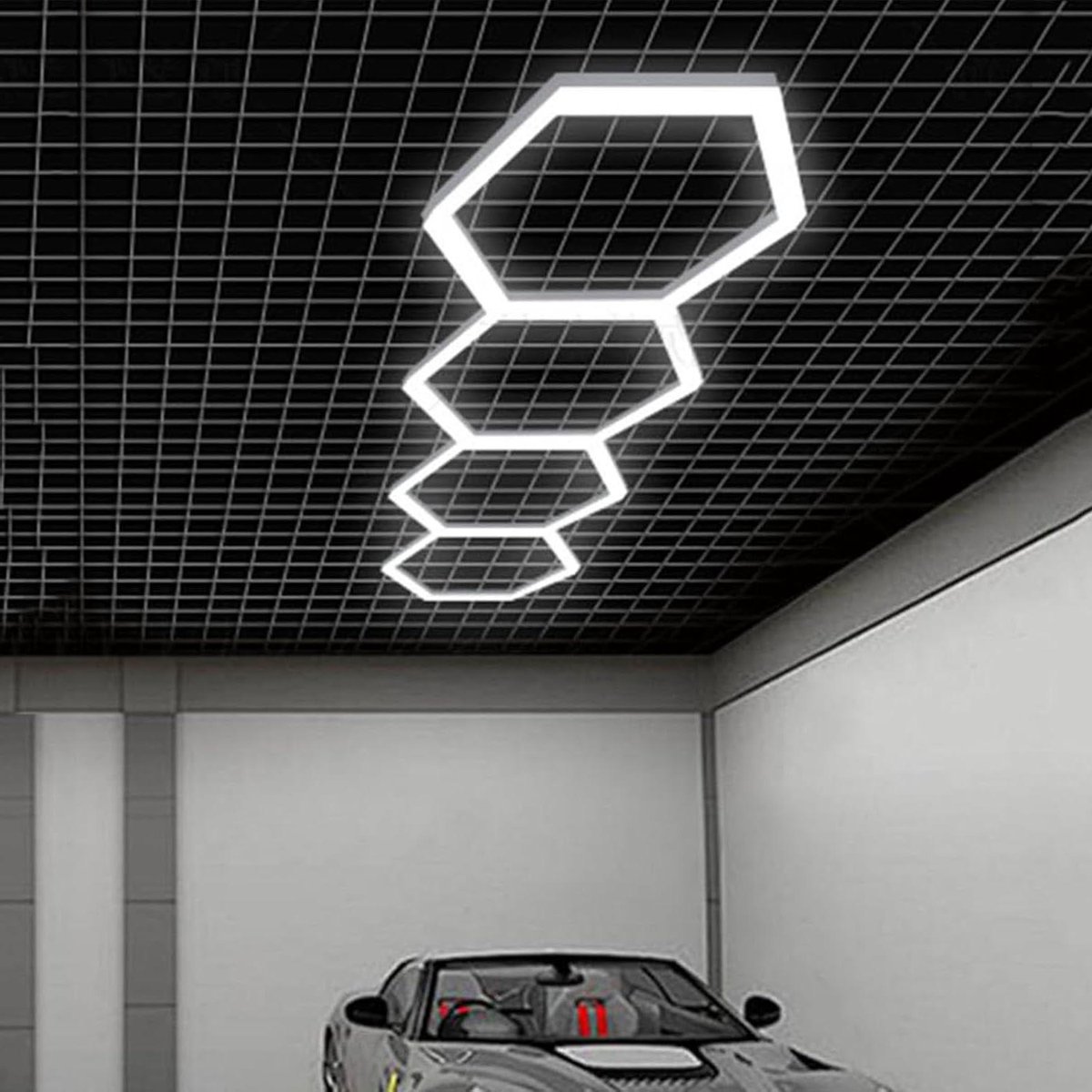 Zeshoekige LED Lamp - Honingraat Verlichting - Werkplaats Verlichten - Modulair Paneel Ontwerp - Standaard Maat - Zwart