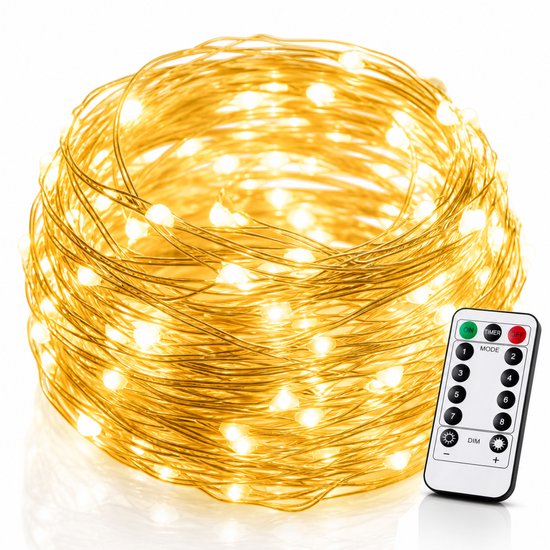 BOTC Lichtsnoer Binnen en Buiten Met Afstandsbediening - Fairy Lights 10 meter - LED Lampjes Slinger - Soothe Lichtsnoer Binnen - Op Batterijen - Warm White