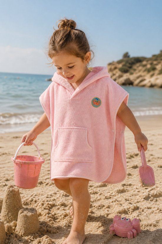 Linden&Green - %100 Katoen Badponcho Kinderen - Surf poncho - Badcape - Strandponcho kind - Badstof Poncho Voor Kinderen - Badponcho Baby - Poncho Handdoek - Badponcho Meisje - 2 tot 4 jaar - 60 cm x 60 cm