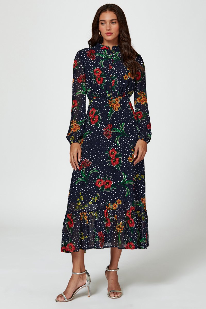 Maxi-jurk met bloemenprint in marineblauw
