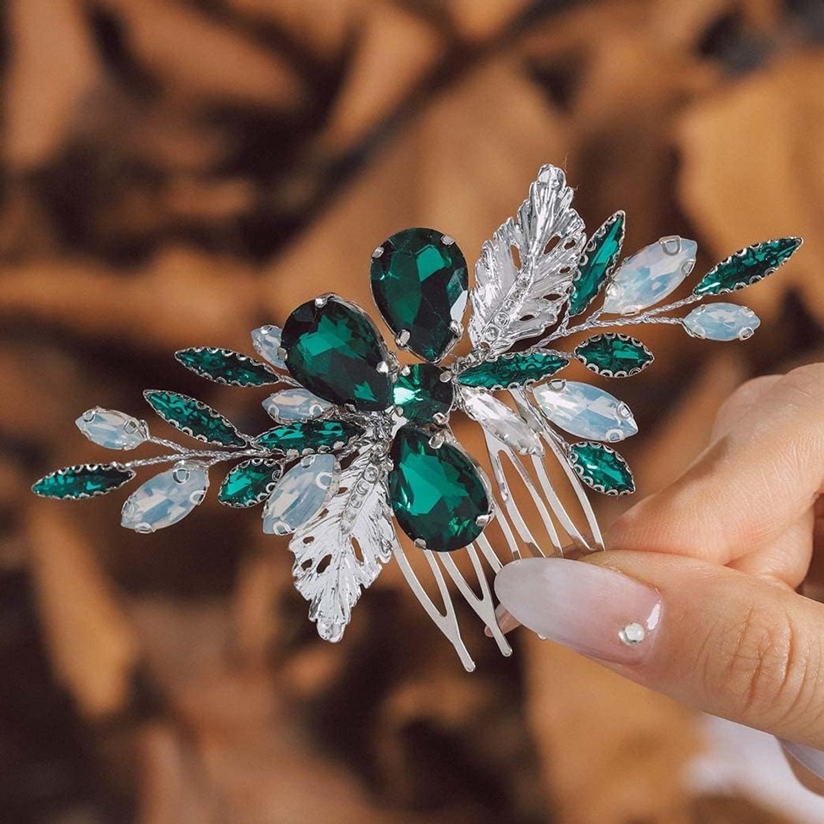 Haaraccessoires voor Bruidsmode - Groene Kristallen Kam voor Bruiden