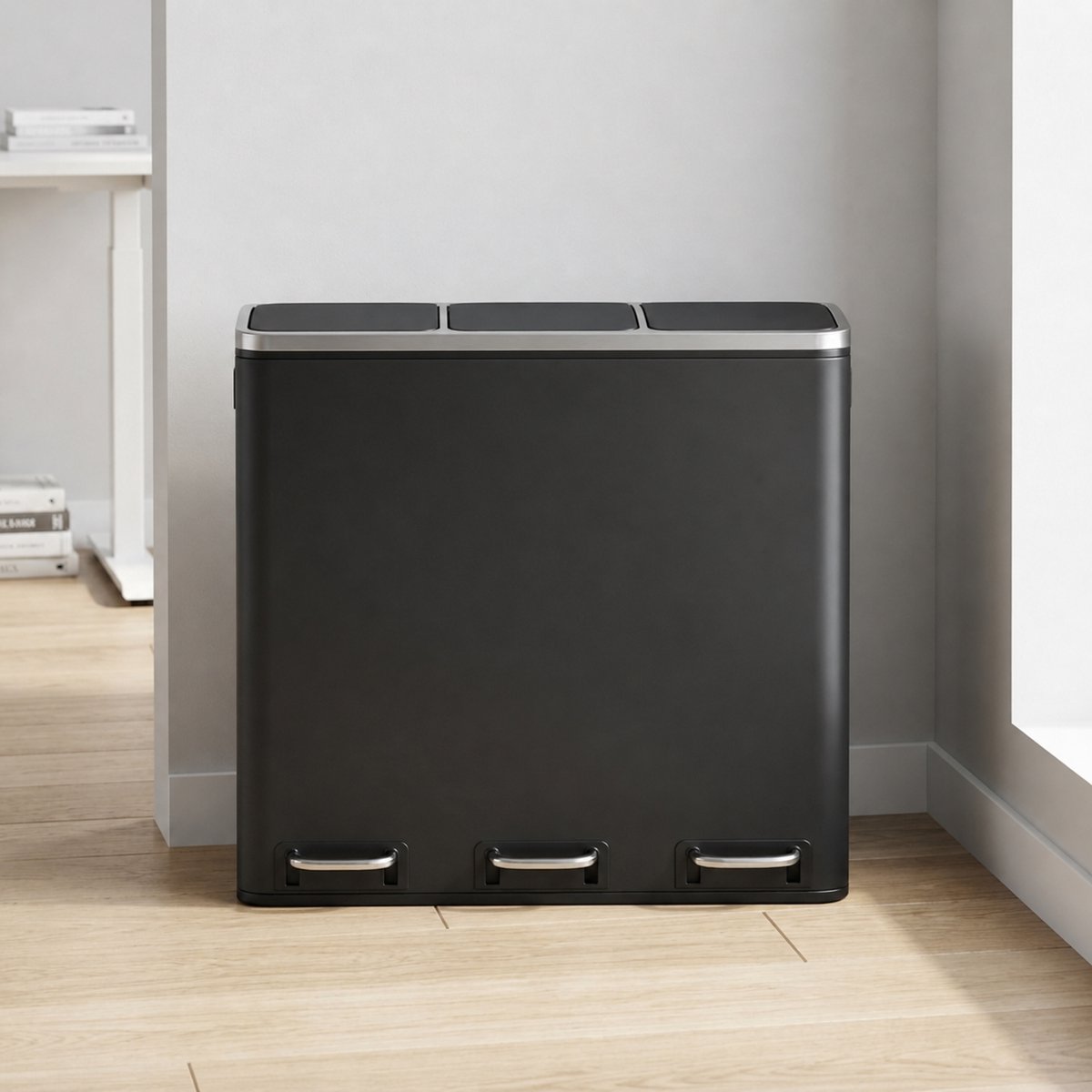 54L Afvalscheidingsprullenbak – 3 Vakken Pedaalemmer 3x18L – Keuken Prullenbak met Soft Close Deksel, Voetpedaal, Uitneembare Binnenemmers & Geurafdichting – Zwart (Ink Black)Ganeey