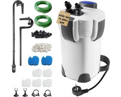 Outdoor Aquarium Filter 1400 l/h - Verstelbaar 3-Tiers Systeem voor Aquaria tot 300 Liter, Inclusief Filtermateriaal en Slang