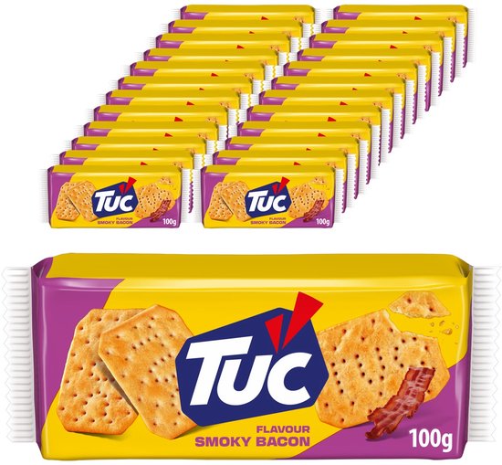 TUC Crackers Bacon - 24 x 100g - Zoutje - Voor de Borrel - Ovengebakken - Zoutjes - Crackers - Snack - Lekker bij de Film