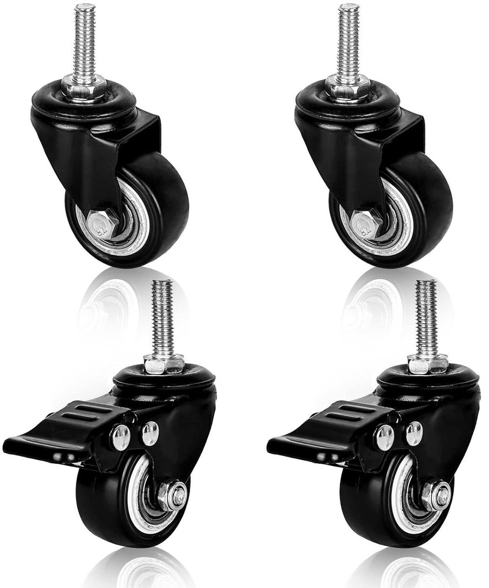 Zware Meubelwielen met M8 Draad - 4 Stuks, Rubber Wielen voor Meubels, Stoelen en Buitengebruik met Rem en Zonder Rem