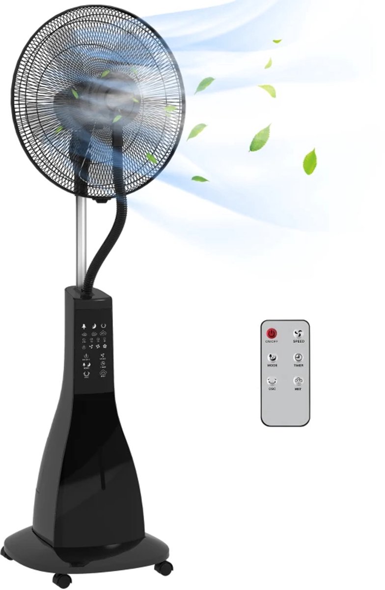 2-in-1 Ventilator met Luchtbevochtiger - Vloerventilator - Staande Ventilator met 3L Reservoir, Timer, Afstandsbediening - Draagbaar - 3 Snelheden - Fan - 75° Draaibaar - 3 Standen - Koelventilator - Zwart