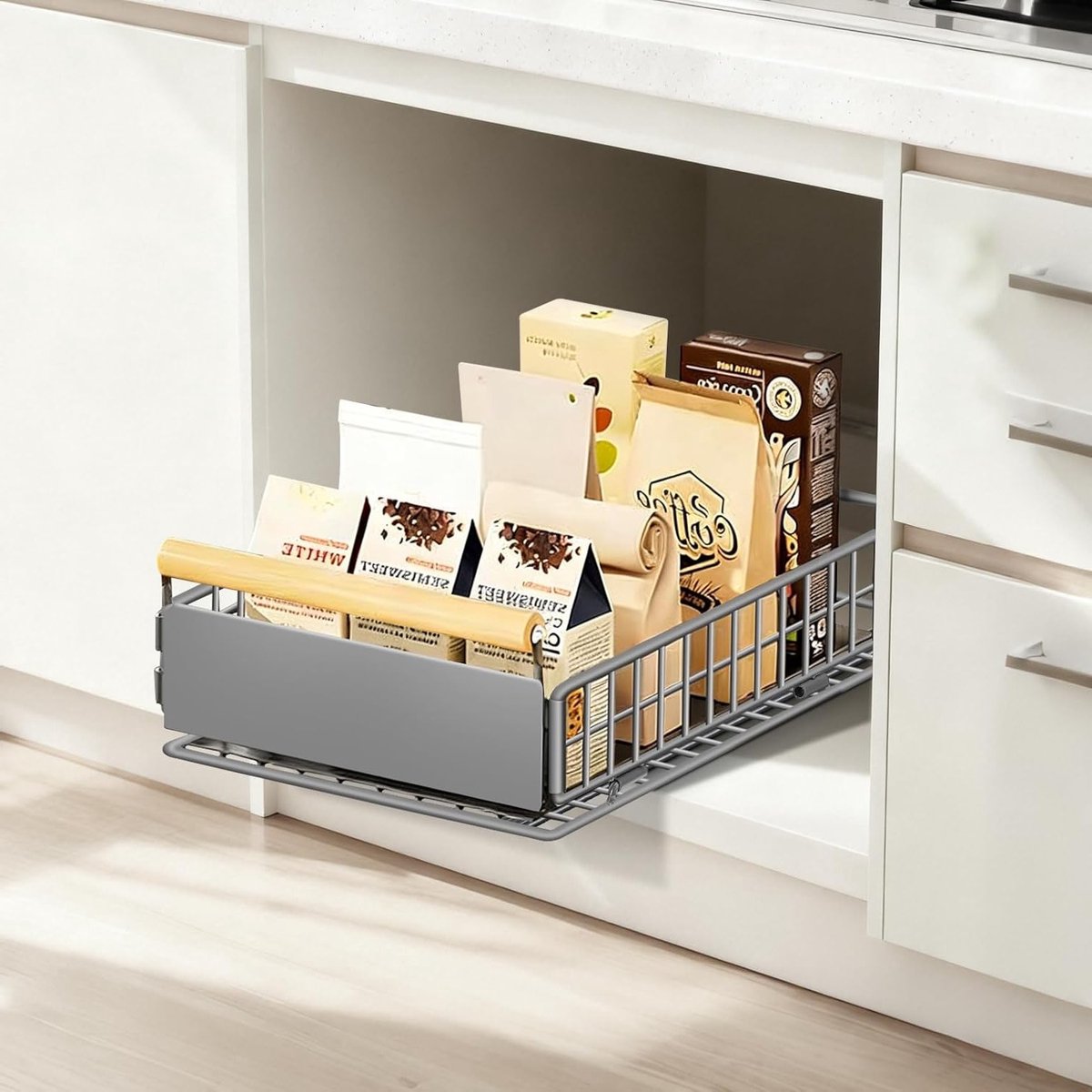 Telescopisch Lade Systeem voor Keuken - Volledig Uittrekbare Organiser voor Diepe Kasten tot 25 kg - 39.5 x 23.5 x 11 cm, Ideaal voor Keukenopslag en Ruimtebesparing