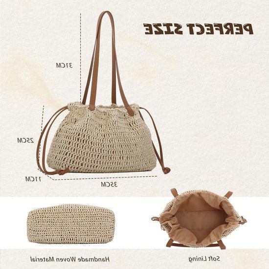 Zomerse Stro Strandtas voor Vrouwen - Handige Tote Bag, Gevlochten Schoudertas en Clutch voor Vakantiegebruik van Merkloos — afbeelding 2