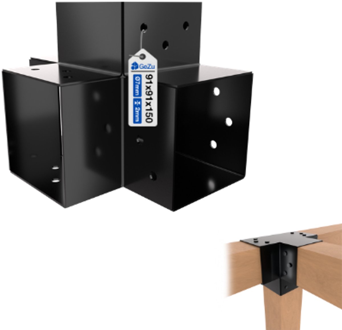 GeZu Impex Paalverbinder voor pergola X 91 × 91 mm Zwart – 4-weg Hoekverbinder voor Pergola, Overkapping en Buitenconstructies