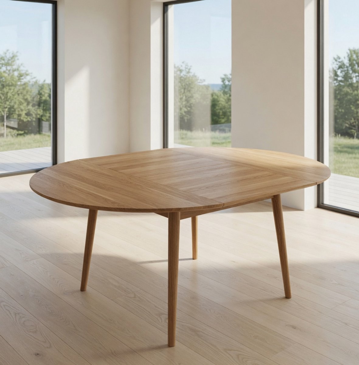 Massief Eikenhouten Uitschuifbare Ronde Eettafel 100-130 cm – Scandinavisch Design – Duurzame FSC Eettafel – Compacte Houten Tafel voor 4-6 Personen – Ganeey