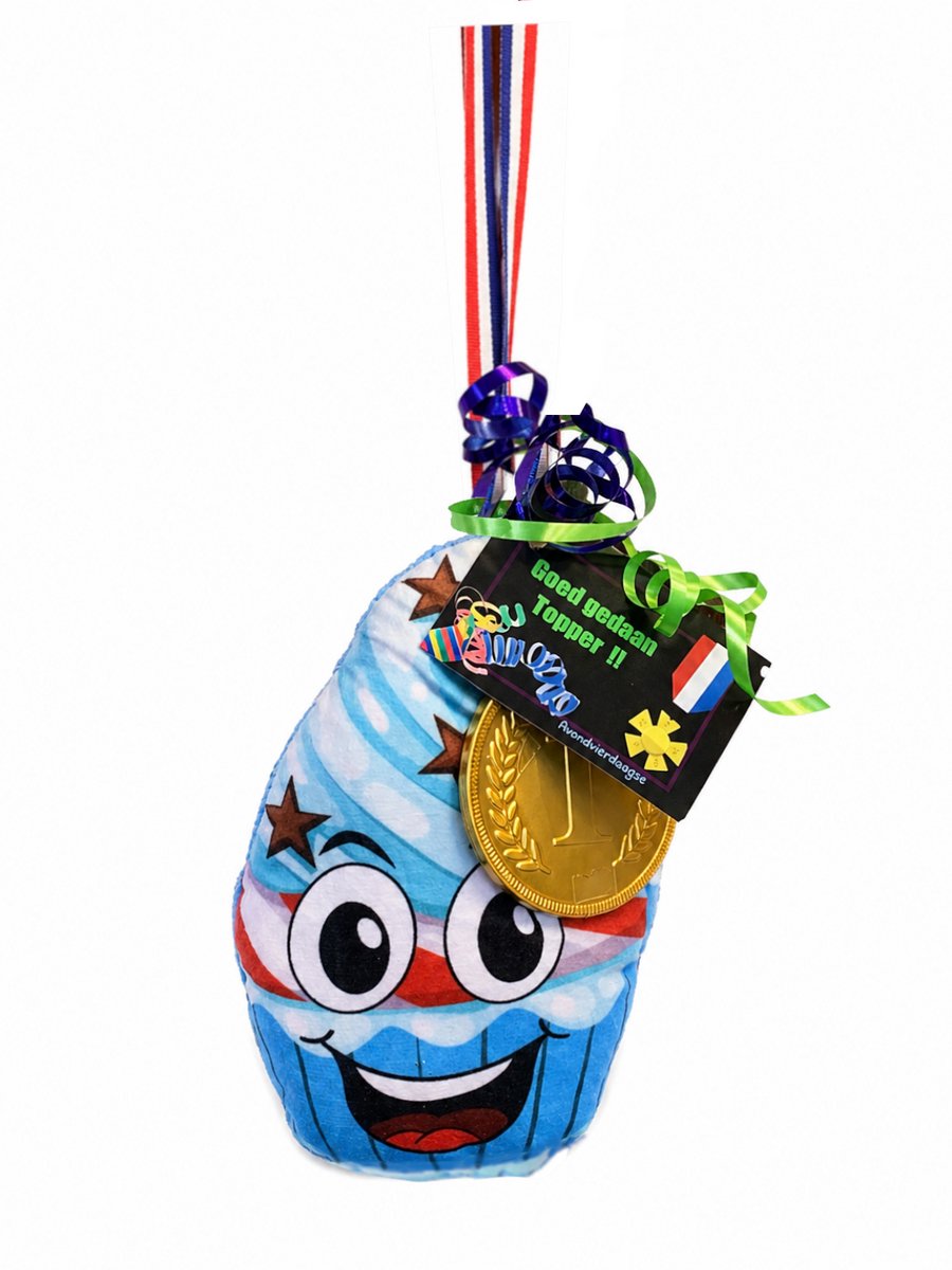 Avondvierdaagse Wandelvierdaagse Omhangcadeau - Stoere Cupcake met Gouden Medaille