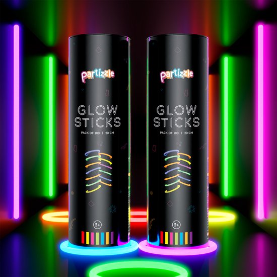 Partizzle 200x Glowsticks Feestpakket - Glow in the dark Party - Verjaardag Halloween Festival en Neon Feest Versiering - 7 Kleuren Breekstaafjes - XL Set