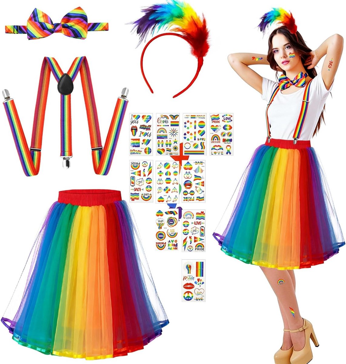 Kleurijk Carnaval Kostuum voor Vrouwen met Tulle Rok en Accessoires voor Feestjes