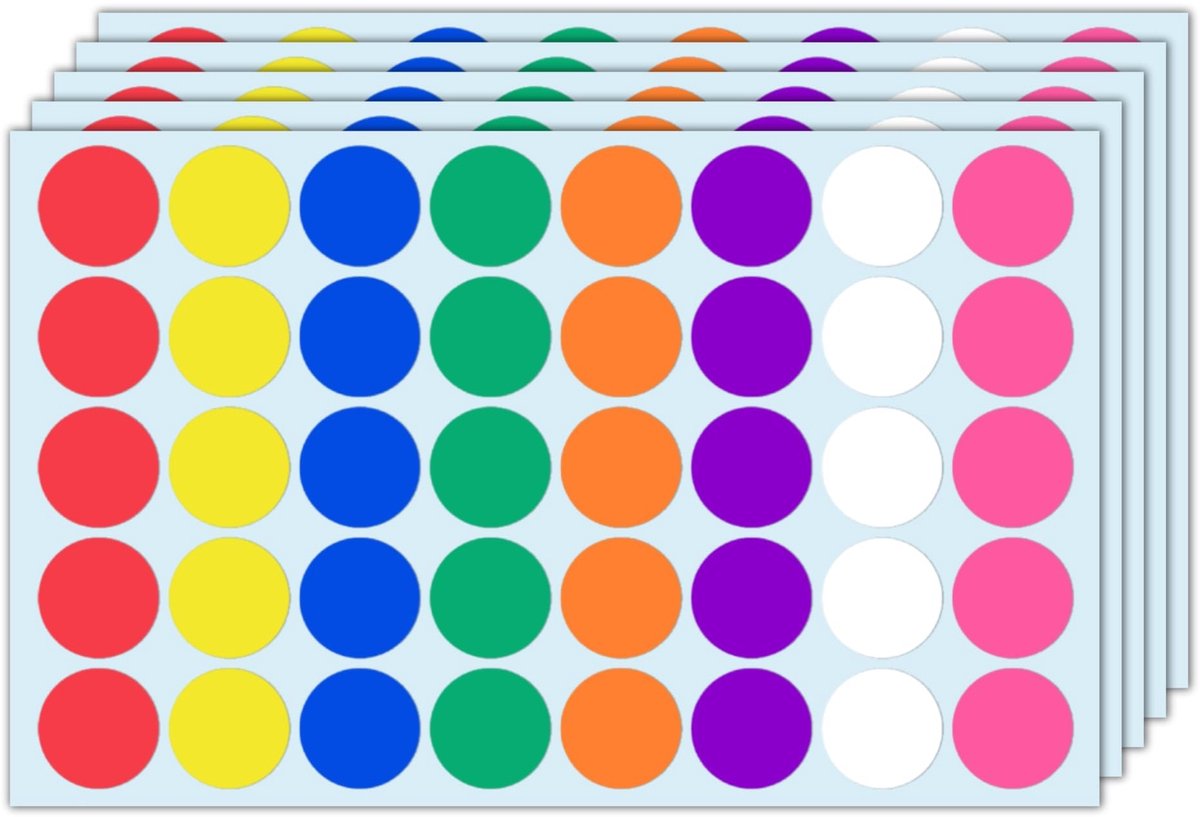 Allecto - 1000 Stuks Ronde Stickers - Gekleurde Puntstickers - Zelfklevende Etiketten - 25 mm - 8 Kleuren - Geschikt voor Creatief Gebruik