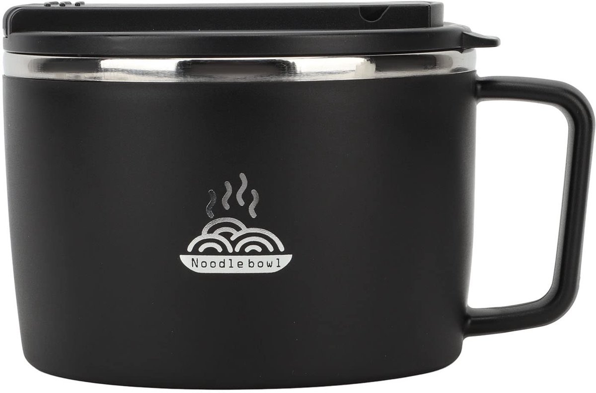 Allecto - Magnetron Noodle Bowl - Multifunctionele Ramen Cooker - Anti-verbranding - Zwart - Eetstokjes en Vork - 1200ml - Geschikt voor Kantoor