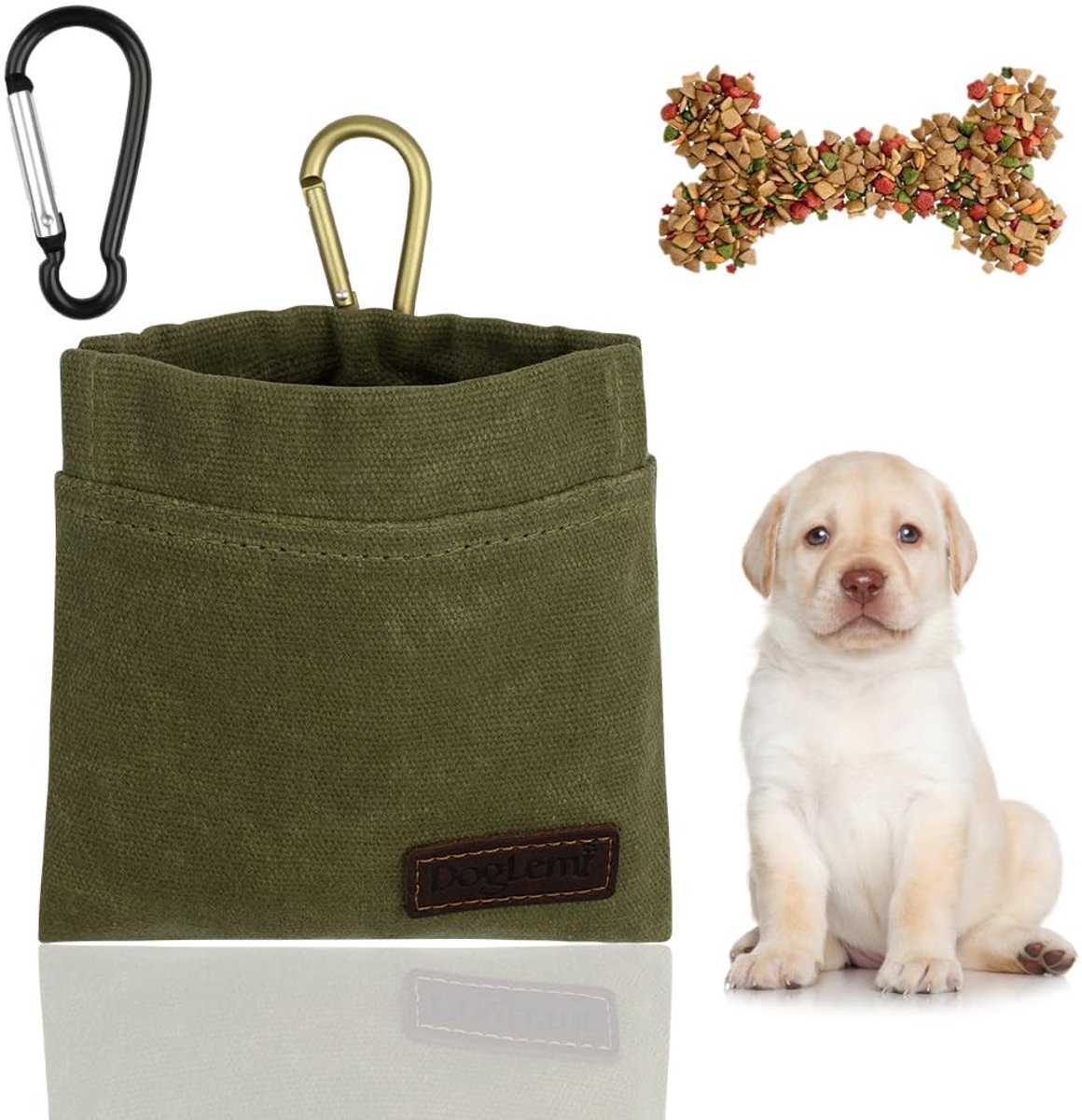 aladdien - Puppy Treat Bag - Hondenvoerzak - Waterdicht en zelfsluitend - Legergroen - Ideaal voor puppytraining - Handig voor onderweg