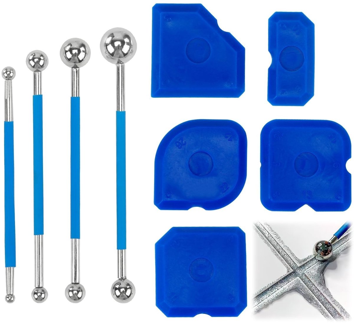 aladdien - 9-delig gereedschapsschraberset - voegenverfraaierset - perfect voor renovatie - blauw - siliconen verwijderaars - gereedschap voor keuke..