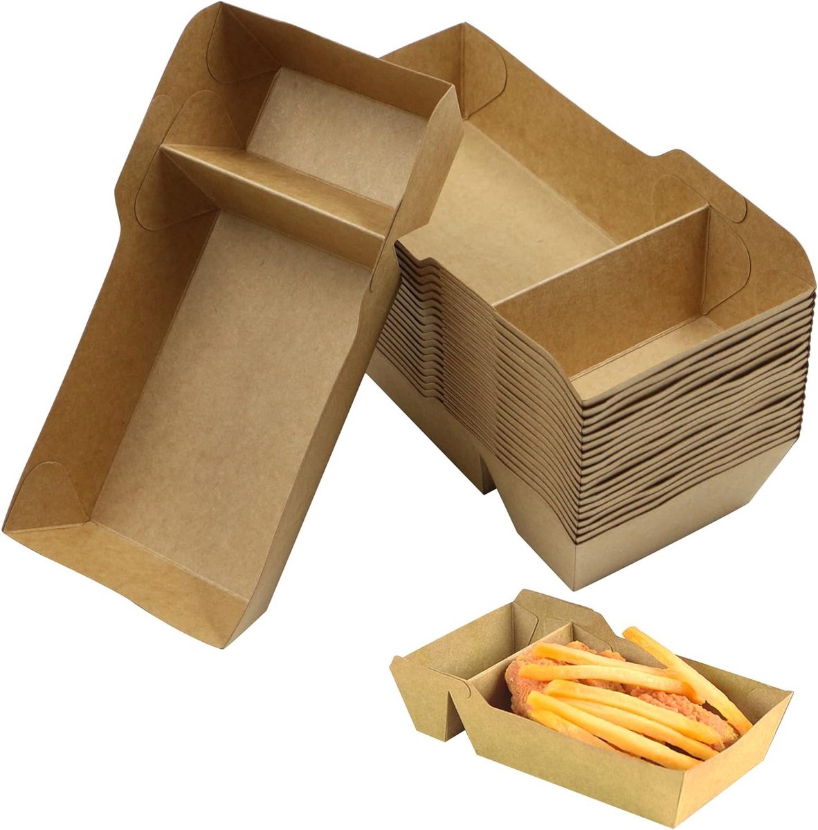 Papieren Kommen met 2 Compartimenten - Olie- en Waterbestendig, Ideaal voor Friet, Snacks en Salades, 20 Stuks
