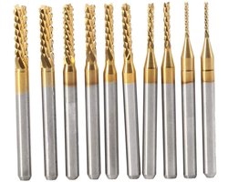 10-delige Coated End Mill Set van Hardmetaal voor CNC Frezen - 1mm tot 3mm, Precisie Freesgereedschap, Harde Materialen Bewerken