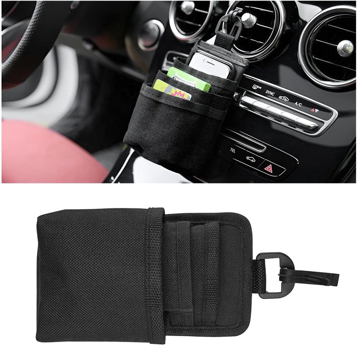 aladdien - Opbergtas auto ventilatiesleuven - Hangende organizer - Compact formaat - Zwart - Universele Air Vent organizer - Geschikt voor alle auto..