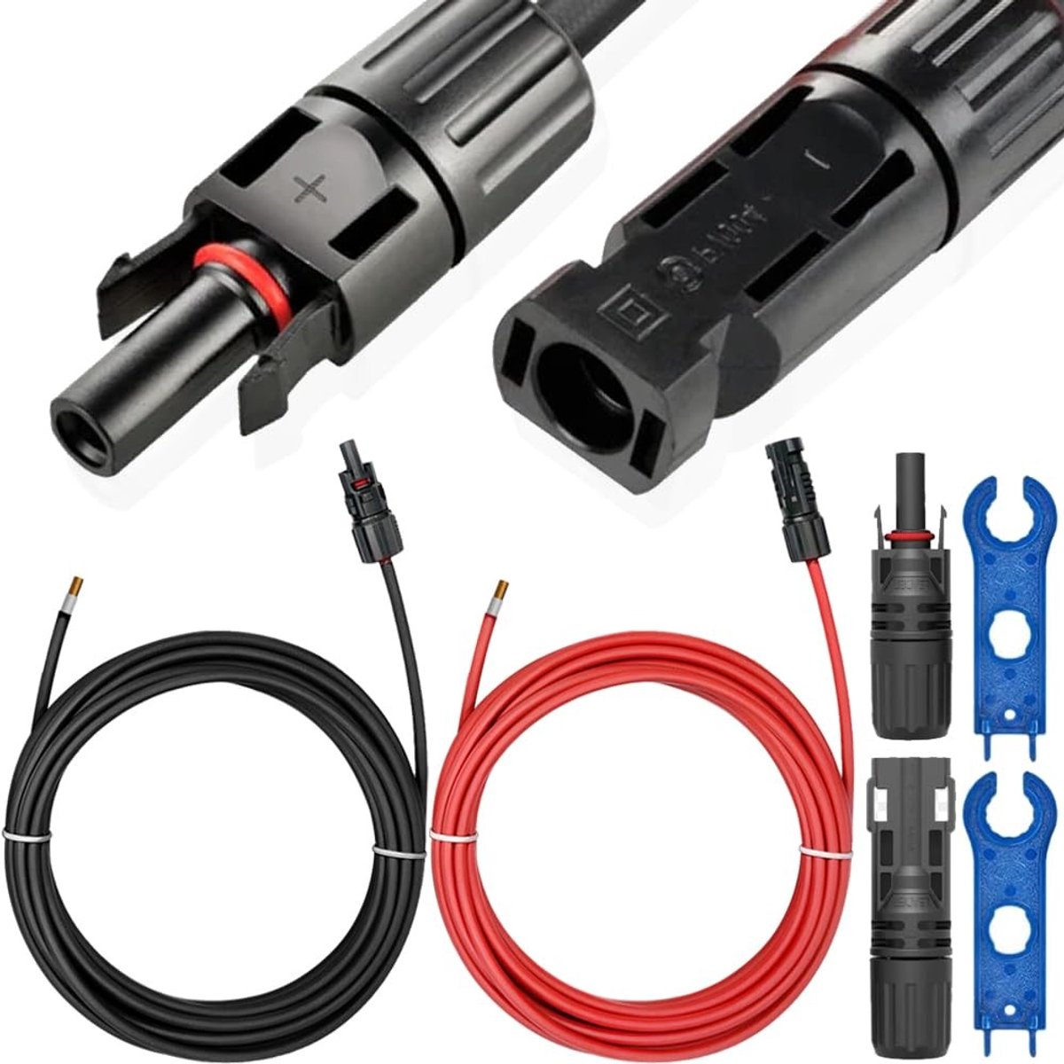 Solar Panel Verlengkabel 10 AWG met MC4 Stekkers - 2 Stuks, 1.8 Meter