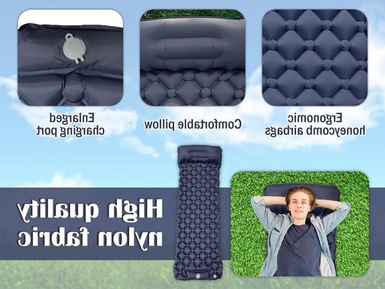 Ultralichte Zelfopblazende Campingmat voor Kamperen en Reizen, Ideaal voor Tent en Buitenactiviteiten, Met Voetpomp en Comfortabel Ontwerp van Merkloos — afbeelding 3