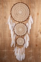 KIMU Attrape-rêves Grand Marron Beige Blanc - Attrape-rêves Plumes Macramé - Bohème Ibiza Enfants Chambre Bébé Boho Extérieur Cadeau Chambre Filles Plumes Festival