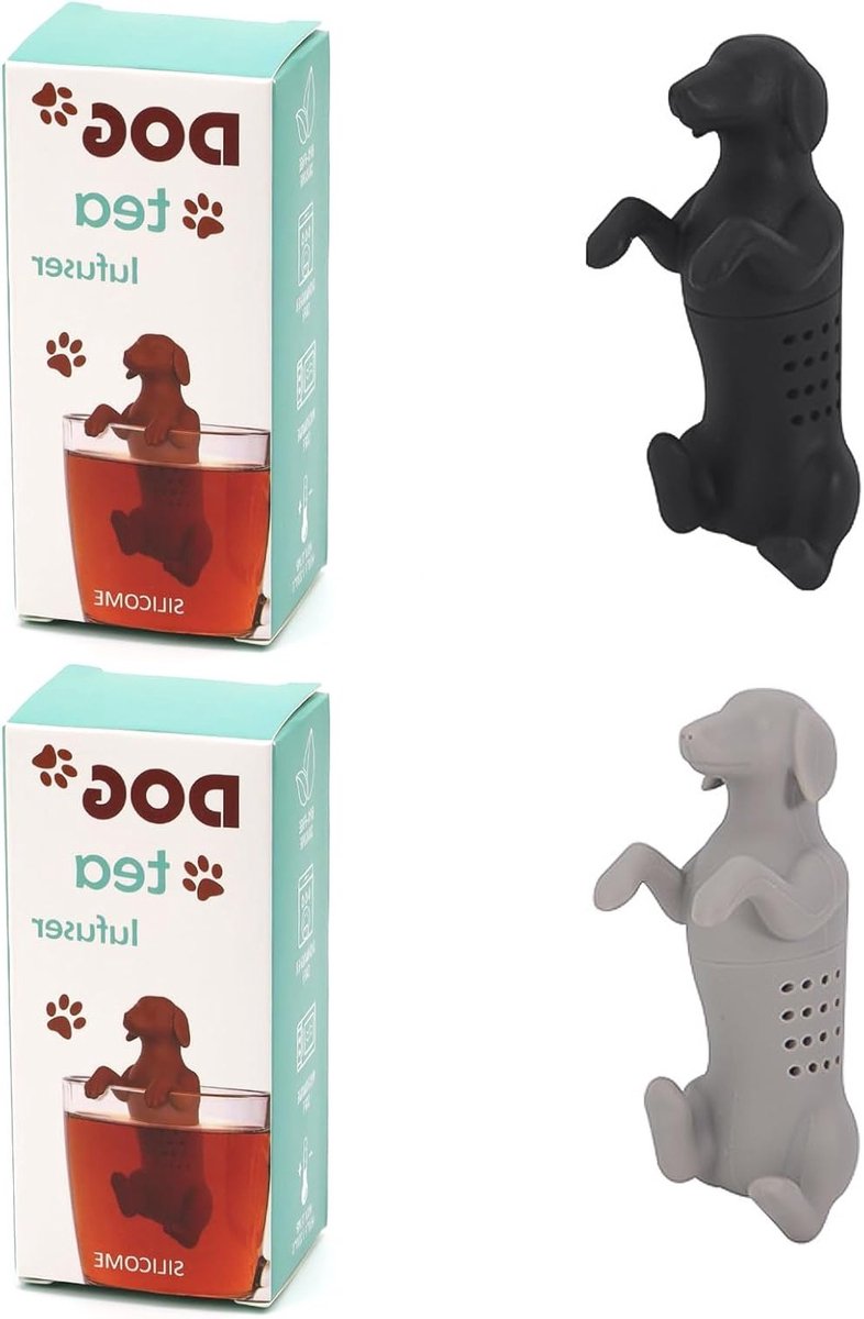 Siliconen theezeef in 3D-puppy-look, afneembaar theeei voor theepot en theekopjes, 2 stuks, grappige thee-accessoires voor een unieke thee-ervaring