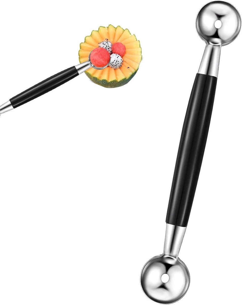Dubbele Melon Baller Set - Ronde Fruitballetjes Schep - Roestvrijstalen Scoop voor IJs en Fruit - Perfect voor Desserts en Smoothies