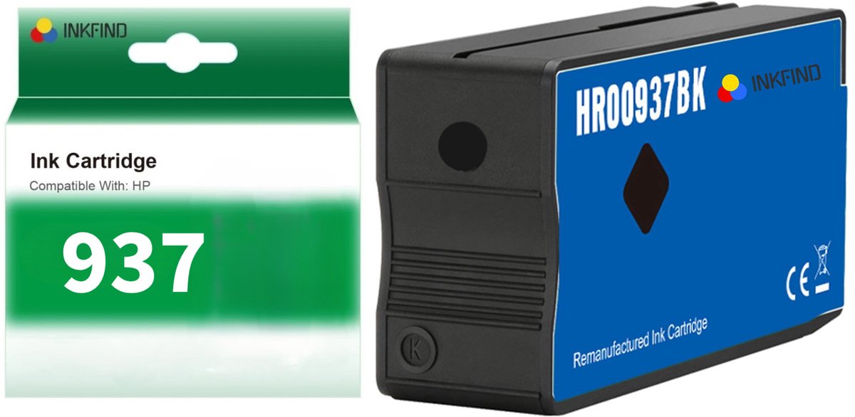 INKFIND 937 Zwart inktcartridge compatibel met HP 937 937e 4S6W5NE 4S6W9NE Zwart geschikt voor HP OfficeJet Pro 9730e; 9720e‘ HP OfficeJet Pro 9122e; 9125e; 9110b; 9135e; 9130b; 9132e; 9120e; 9117b; 9120b - 1-pack Zwart