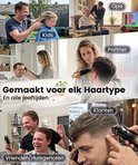 Collage van mensen van verschillende leeftijden en relaties (opa, partner, vrienden) die de tondeuse gebruiken voor hoofdhaar.