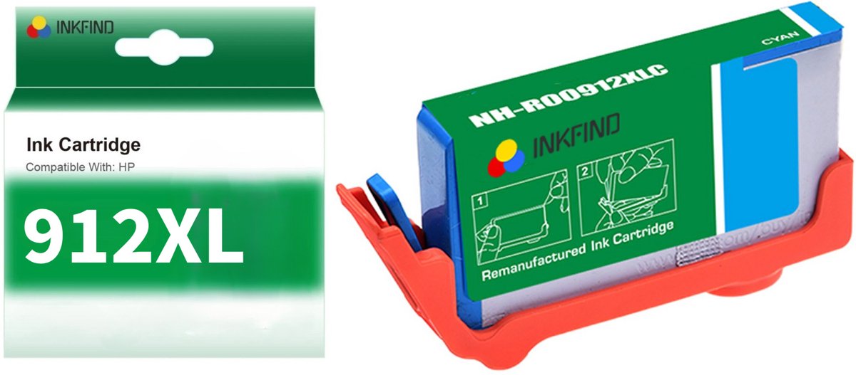 INKFIND 912XL Cyaan Inktcartridge compatibel met HP912 HP912XL HP 912 HP 912XL 3YL81AE voor HP OfficeJet Pro 8010 8012 8014 8015 8020 8022 8023 8024 8025 Hoge Capaciteit - 1-pack Cyaan