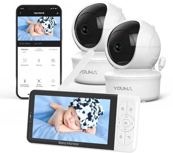 Youha Babyfoon - Babyfoon met Twee Camera's, Kleuren - €199,95