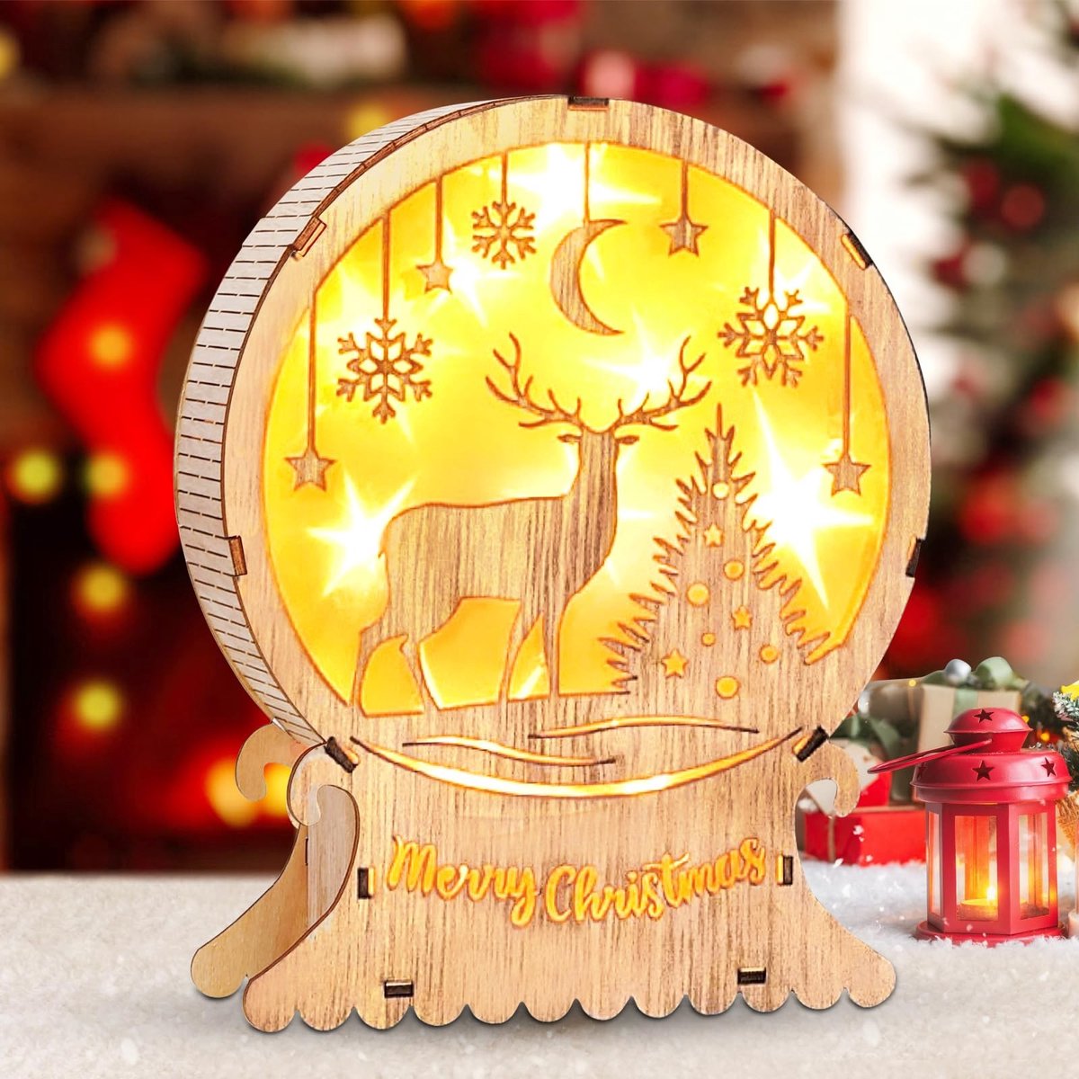 aladdien - Led-kerstverlichting - Houten kerstdecoratie - Warm wit - Kerstversiering voor binnen - Uniek en sfeervol - Perfect voor de feestdagen