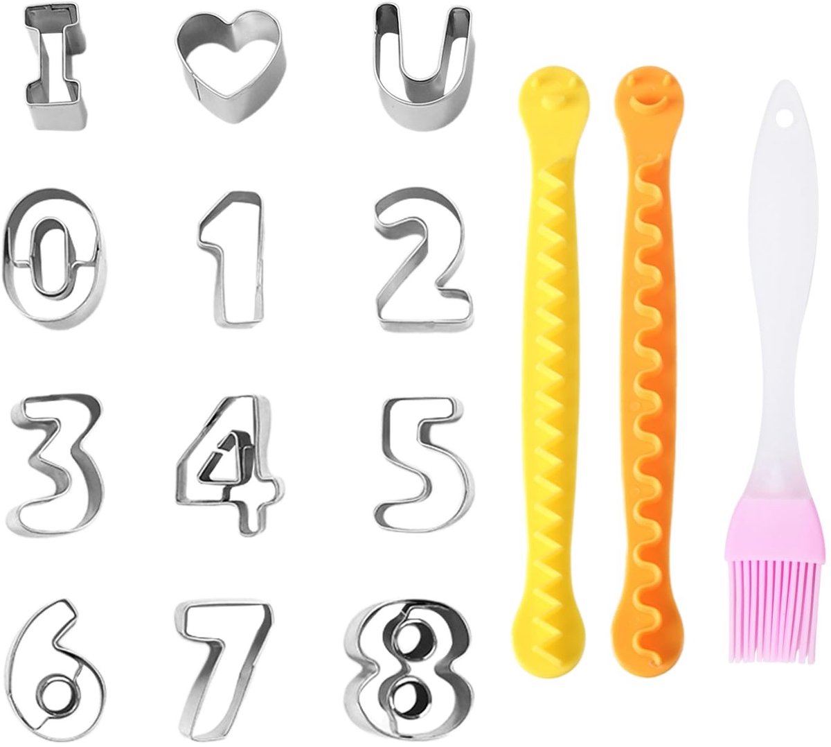 Allecto - Digitale Bakvormen Set - 9-delige Bakvormen met I Love You Cutter - Eieren Snijders - Oliekwast - Bakken en Koken - Multifunctioneel - G