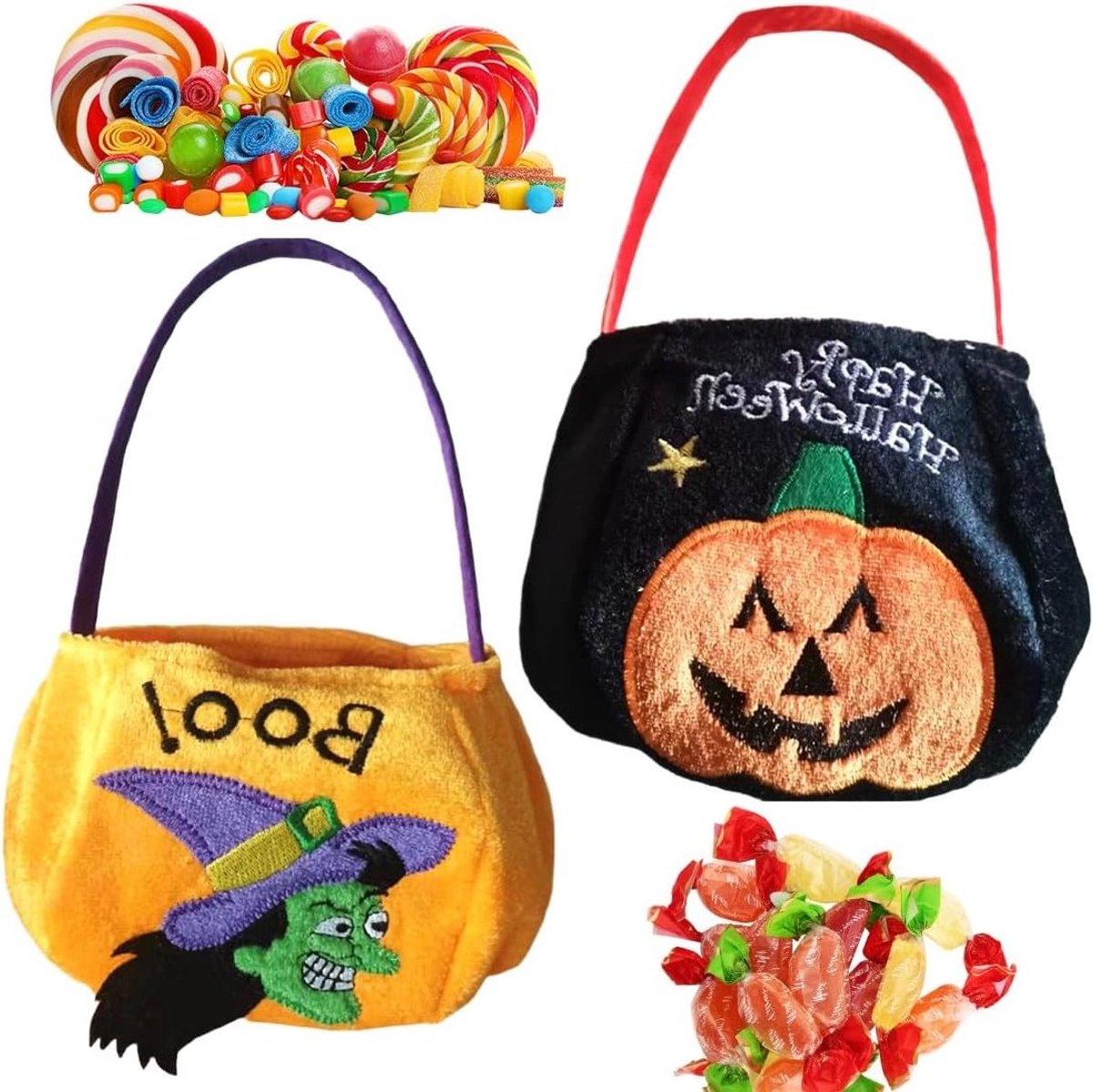Duurzame Halloween snoepzakjes voor kinderen, feesttassen voor trick or treat, 2 verpakkingen voor pompoen thema