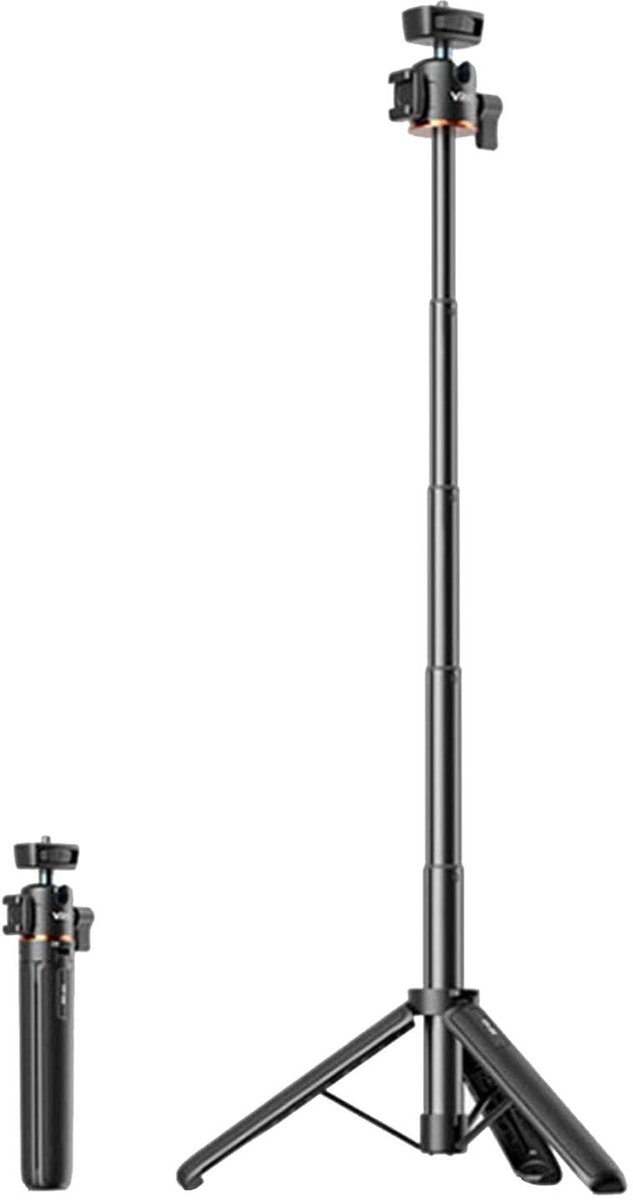 Allecto - Uitschuifbare Selfiestick - Verlengstang - Zwart - Geschikt voor Action Camera's - Statief voor Gimbals - Ideaal voor Vlogs en Actiefoto's