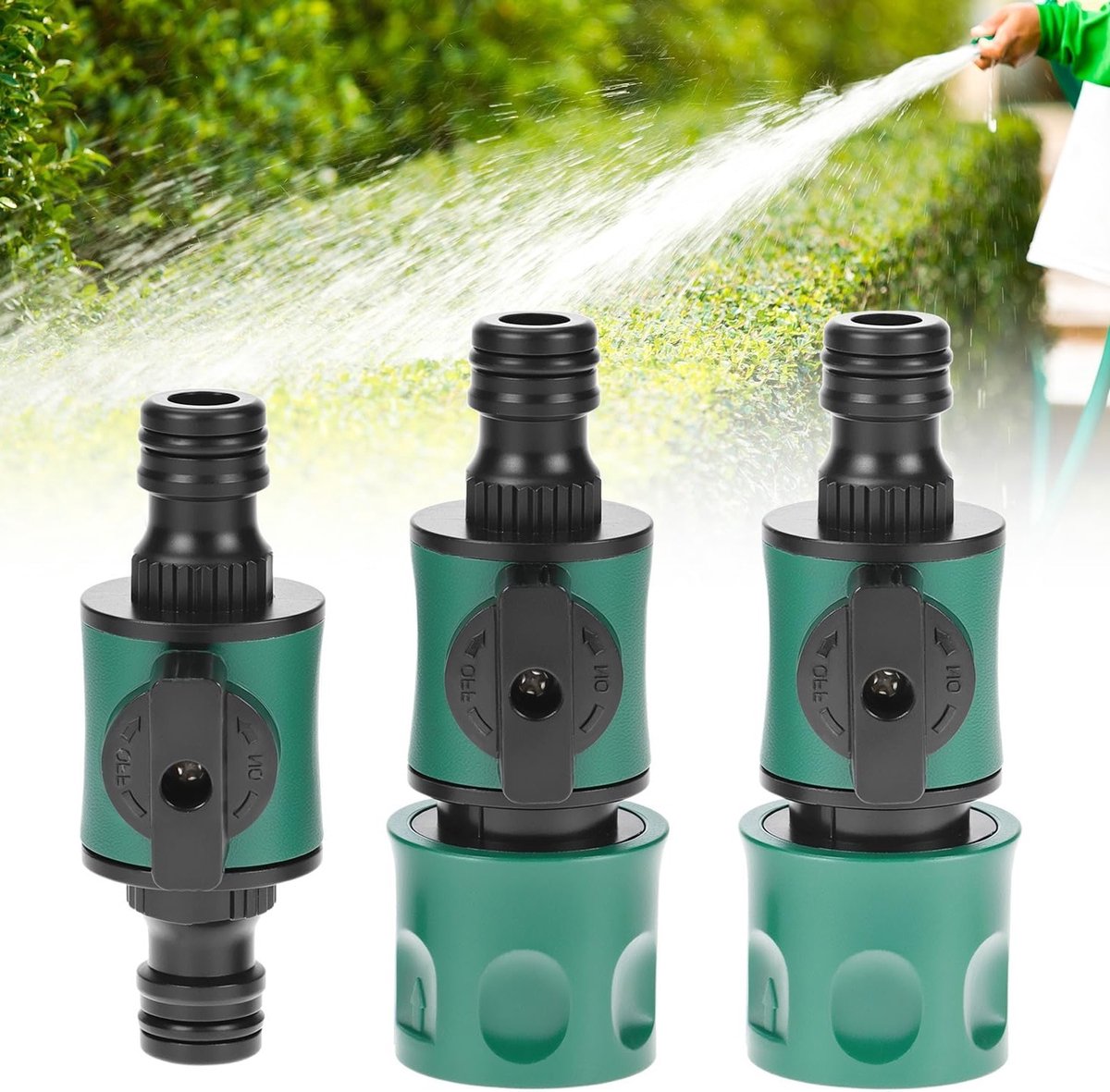 3 Stuks Tuinslang Aansluitingen met Afsluitklep, Snelle Koppeling voor Tuinslangen en Waterbesparing