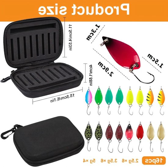 Trout Spoon Set - 16pcs Trout Bait Lures - Spinner Flasher Set - Vissen met Bait Spoons - 3.5g/5g Fishing Accessories Set met Opbergtas voor Perch, Pike, Zander en Trout Fishing — afbeelding 5