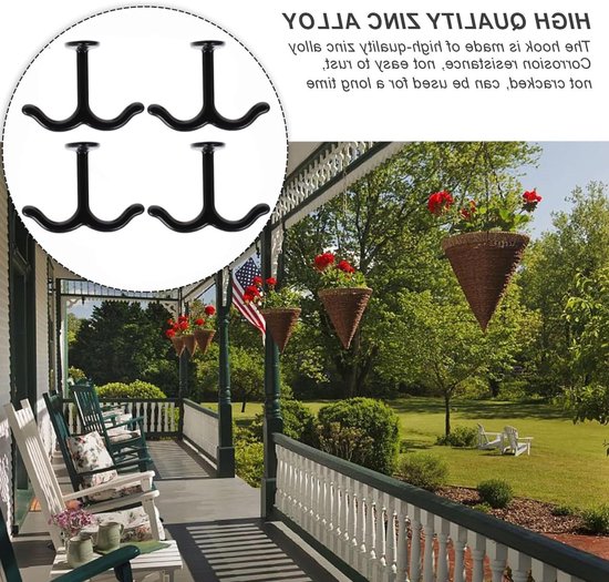 Plafondhaken - Dubbele Haken - Decoratie Ophangen - Robuust Zink - 5 Stuks - Zwart — afbeelding 2