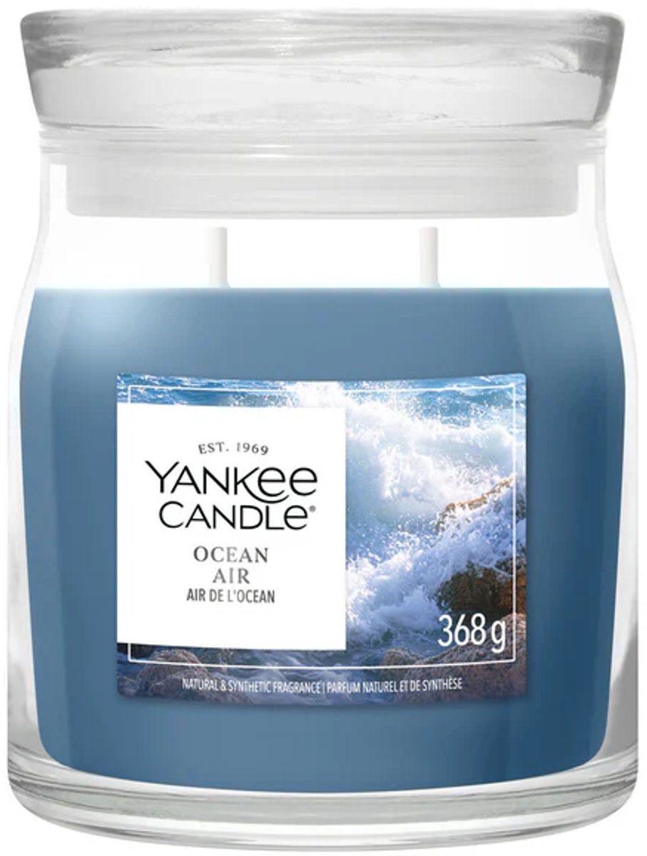 Yankee Candle Ocean Air Medium Geurkaars - 50 branduren - 2 lonten Blauw