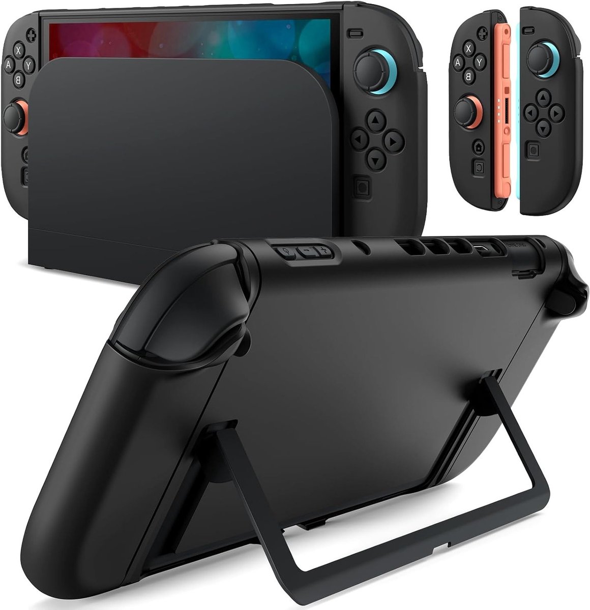 SnelShoppen - Slank Dockbare Case voor Nintendo Switch 2 (2025) - 7,9 Inch - Zachte TPU Greep Hoes Cover - Matte PC Achterkant - Krasbestendig - Zwart