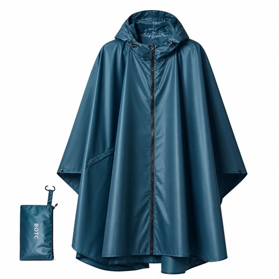 BOTC Poncho - Regenponcho Fiets Dames & Heren - Raincoat Heren - Fietsponcho Fiets - Unisex - Hood en Snap - Waterdicht - Donkerblauw