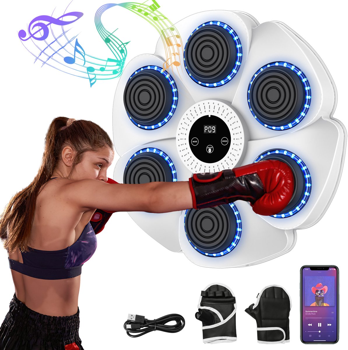 Jently boxing machine - muzikale boxmachine - 9 snelheden - volwassenen/kinderen - wit