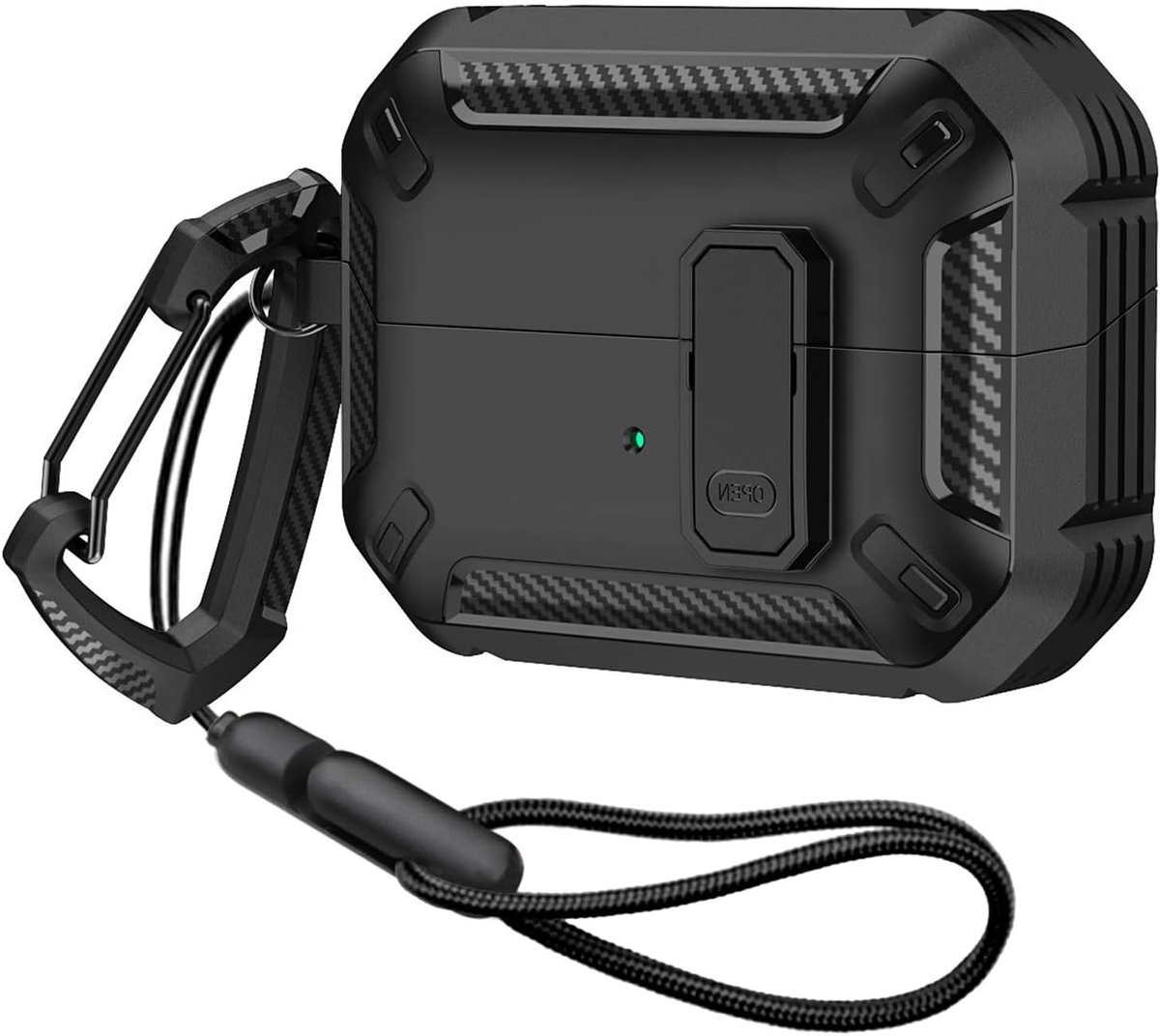 Schokbestendige beschermhoes met sleutelhanger voor Galaxy Buds 3 Pro, stevige case met slot en riem, zwart en duurzaam